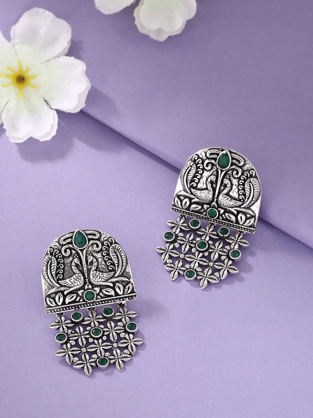 

kashwini Silver-Toned Contemporary Drop Earrings