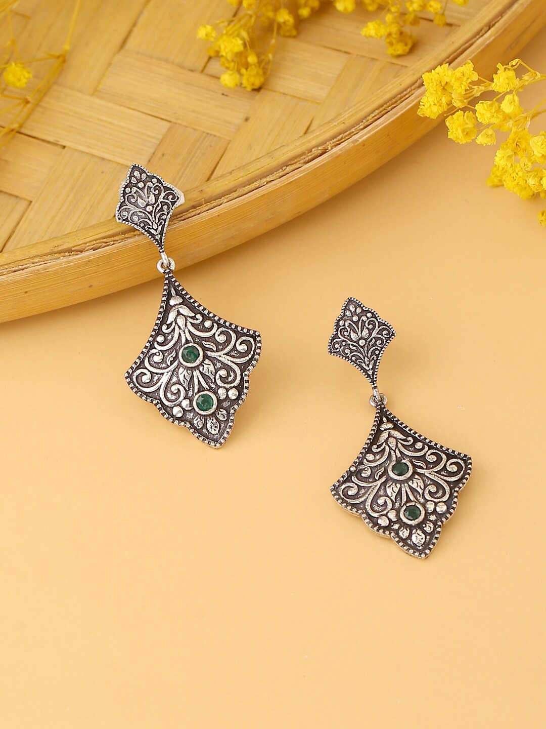 

kashwini Silver-Toned Contemporary Drop Earrings