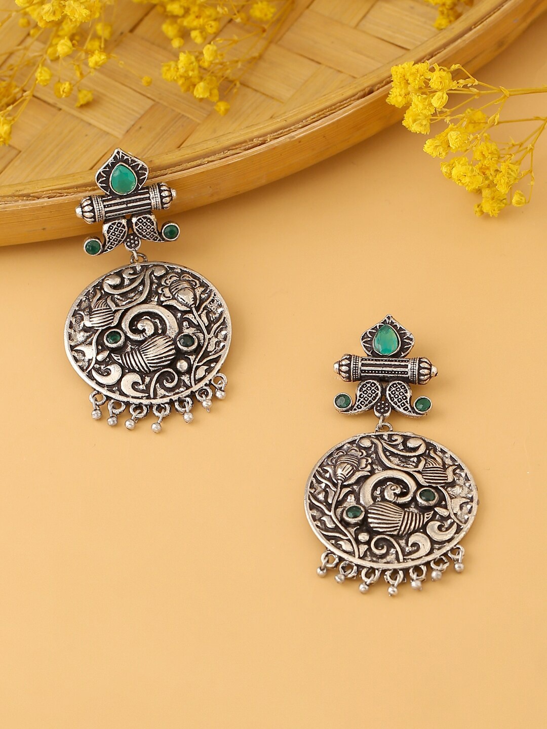 

kashwini Silver-Toned Silver-Plated Contemporary Drop Earrings