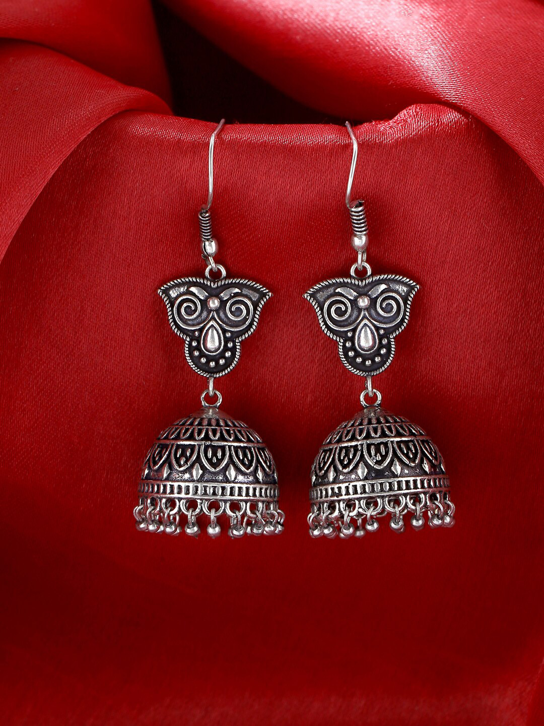 

kashwini Silver-Toned Contemporary Jhumkas Earrings