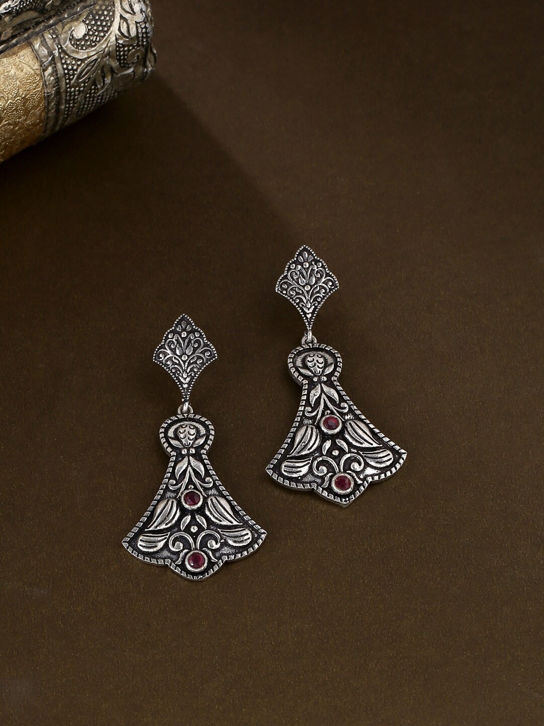 

kashwini Silver-Toned Contemporary Silver-Plated Drop Earrings
