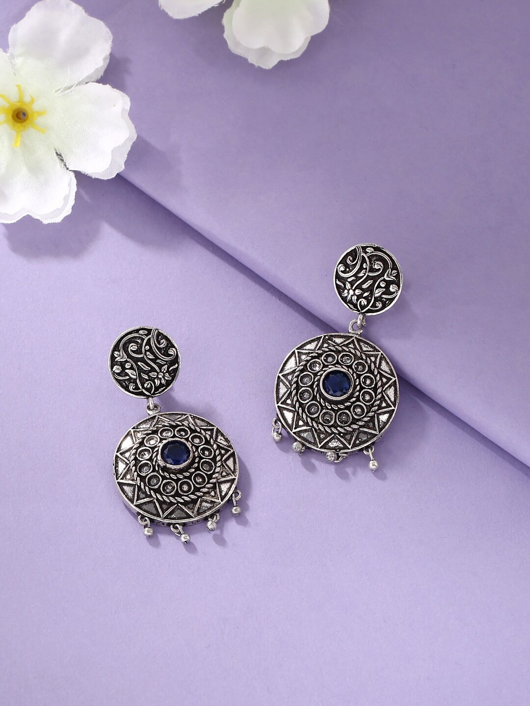 

kashwini Silver-Plated & Blue Contemporary Drop Earrings