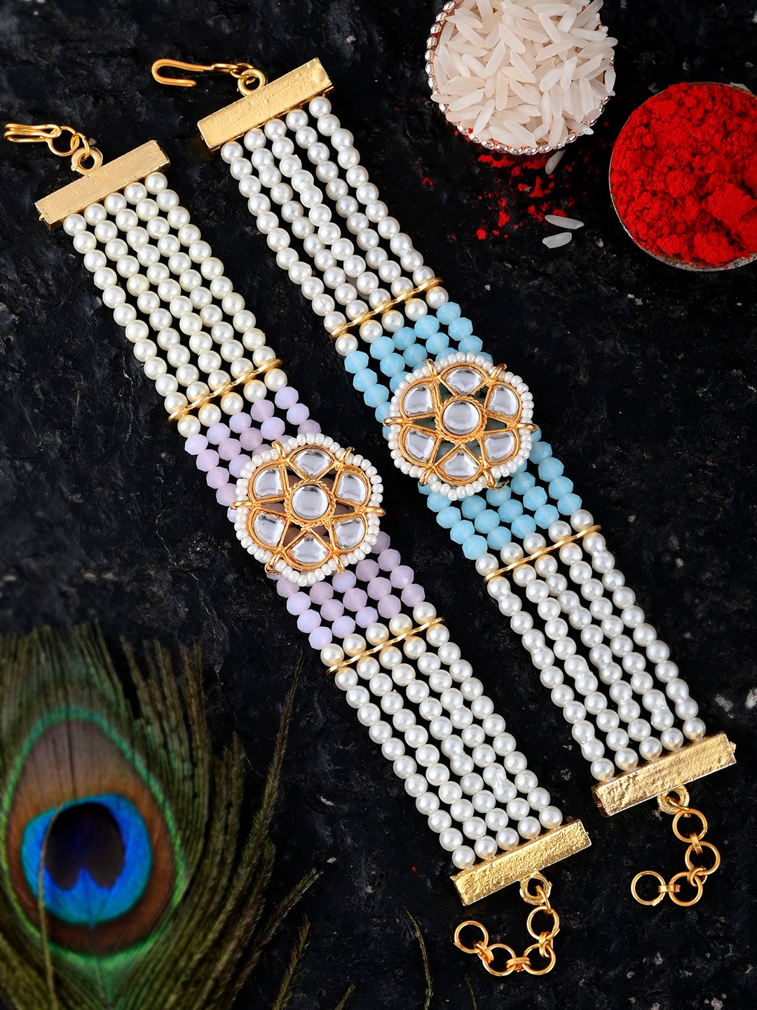

Silvermerc Designs Set of 2 Gold-Plated Kundan Rakhi Pack