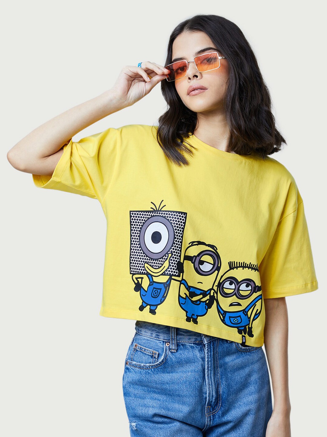 

The Souled Store Women Yellow & Blue Minions Printed Oversized T-shirt