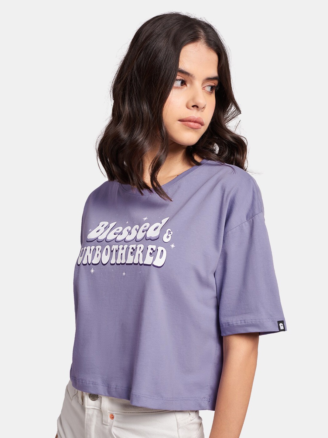 

The Souled Store Women Lavender & White Printed Oversized Cotton T-shirt