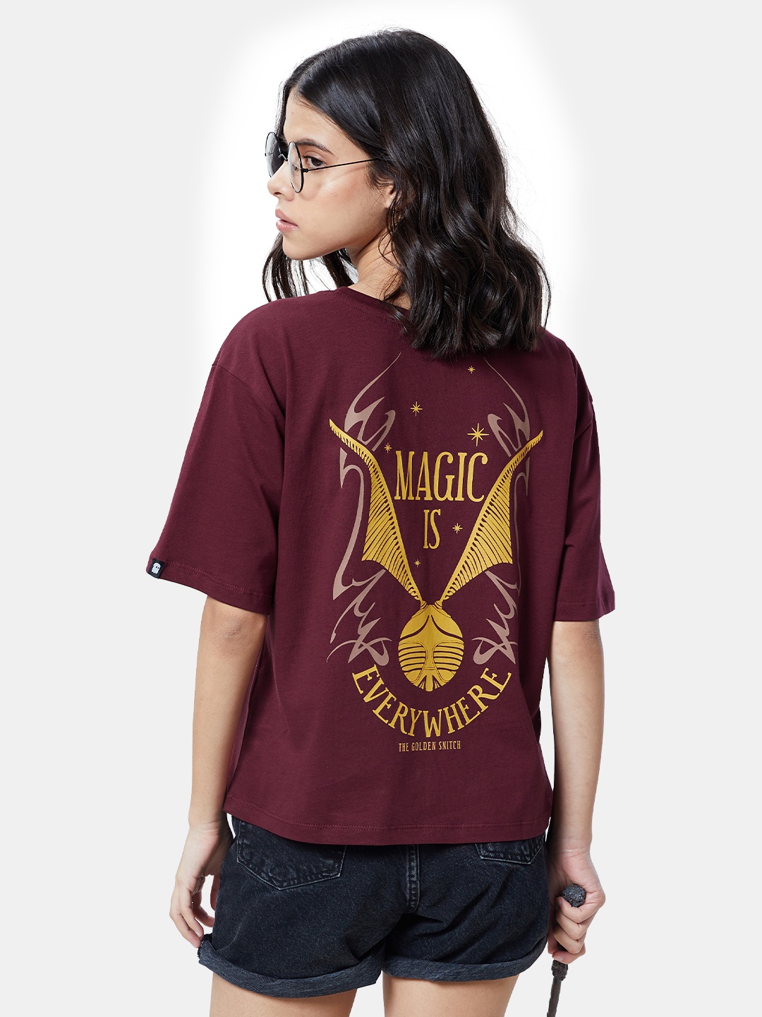 

The Souled Store Women's Beautiful Burgundy Harry Potter Oversized T-Shirt