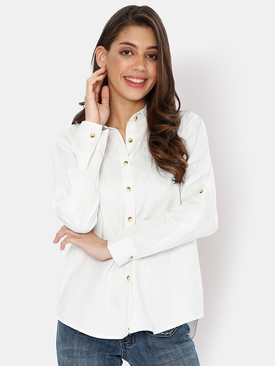 

I Love She Women Regular Fit Spread Collar Long Sleeves White Formal Shirt