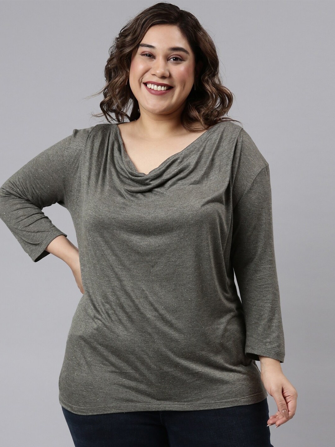 

The Pink Moon Plus Size Grey Cowl Neck Top