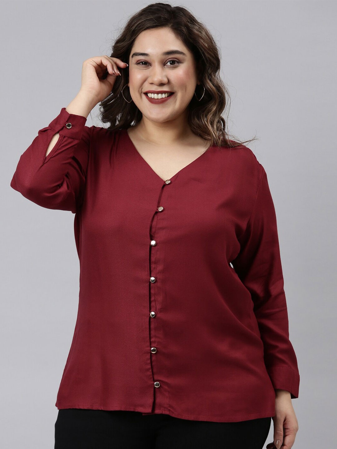 

The Pink Moon Women Plus Size Burgundy Shirt Style Top