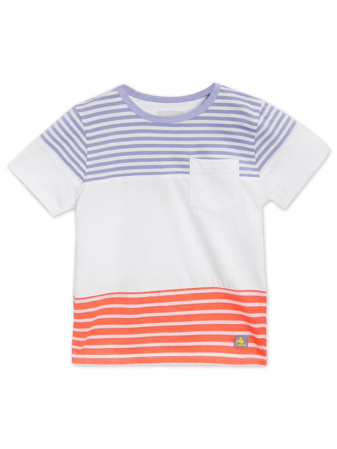 

Cherry Crumble Boys White & Orange Striped Cut & Sew Pique Tshirt