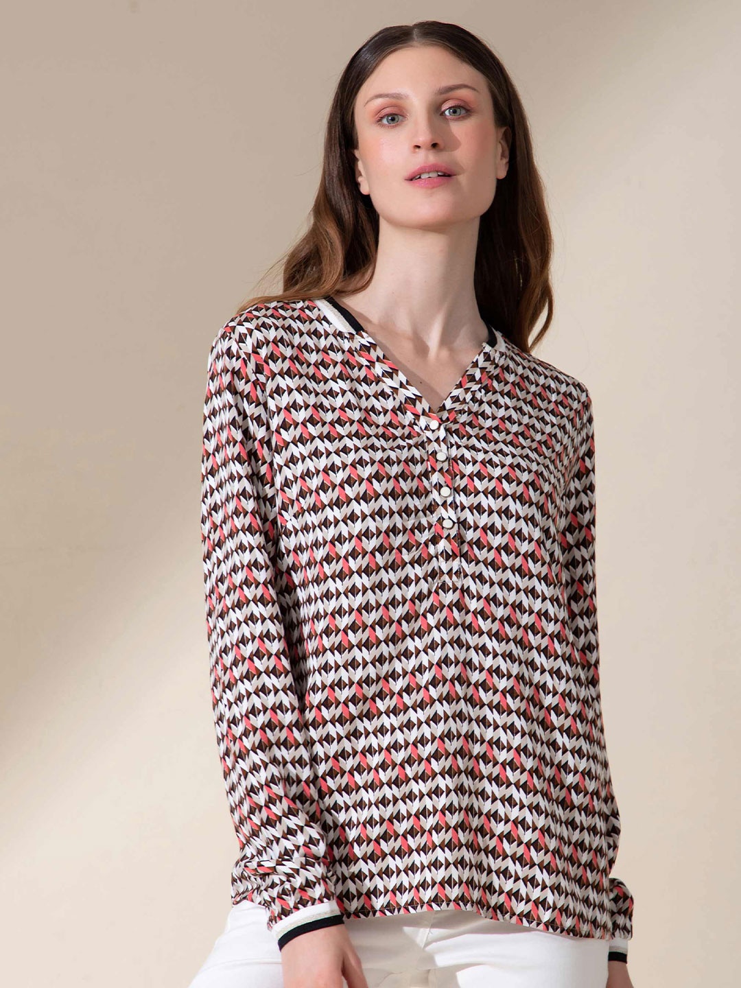 

B.Copenhagen Women Rose Geometric Print Shirt Style Top