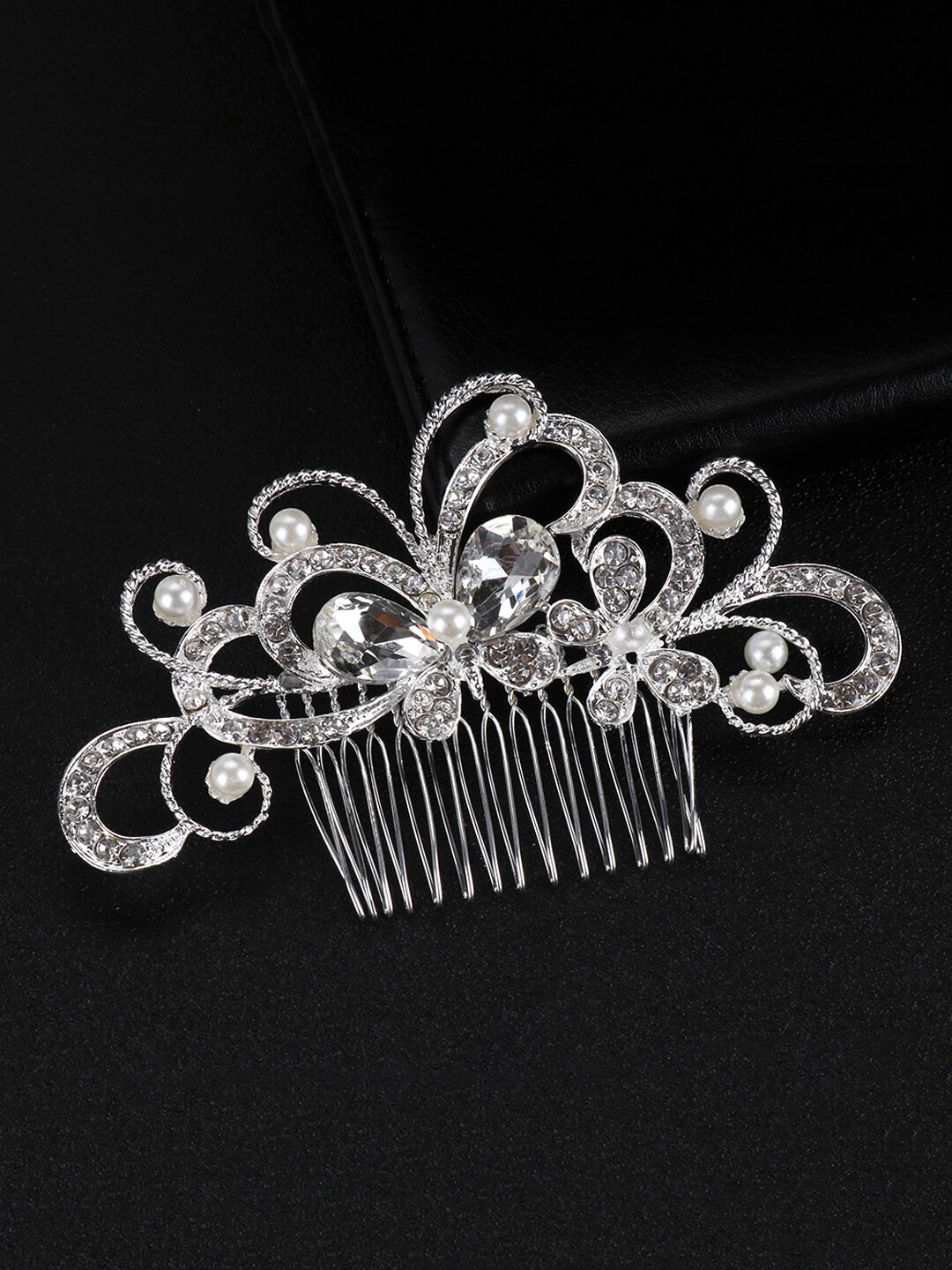 

Yellow Chimes Women White & Silver-Toned Embellished Comb Pin