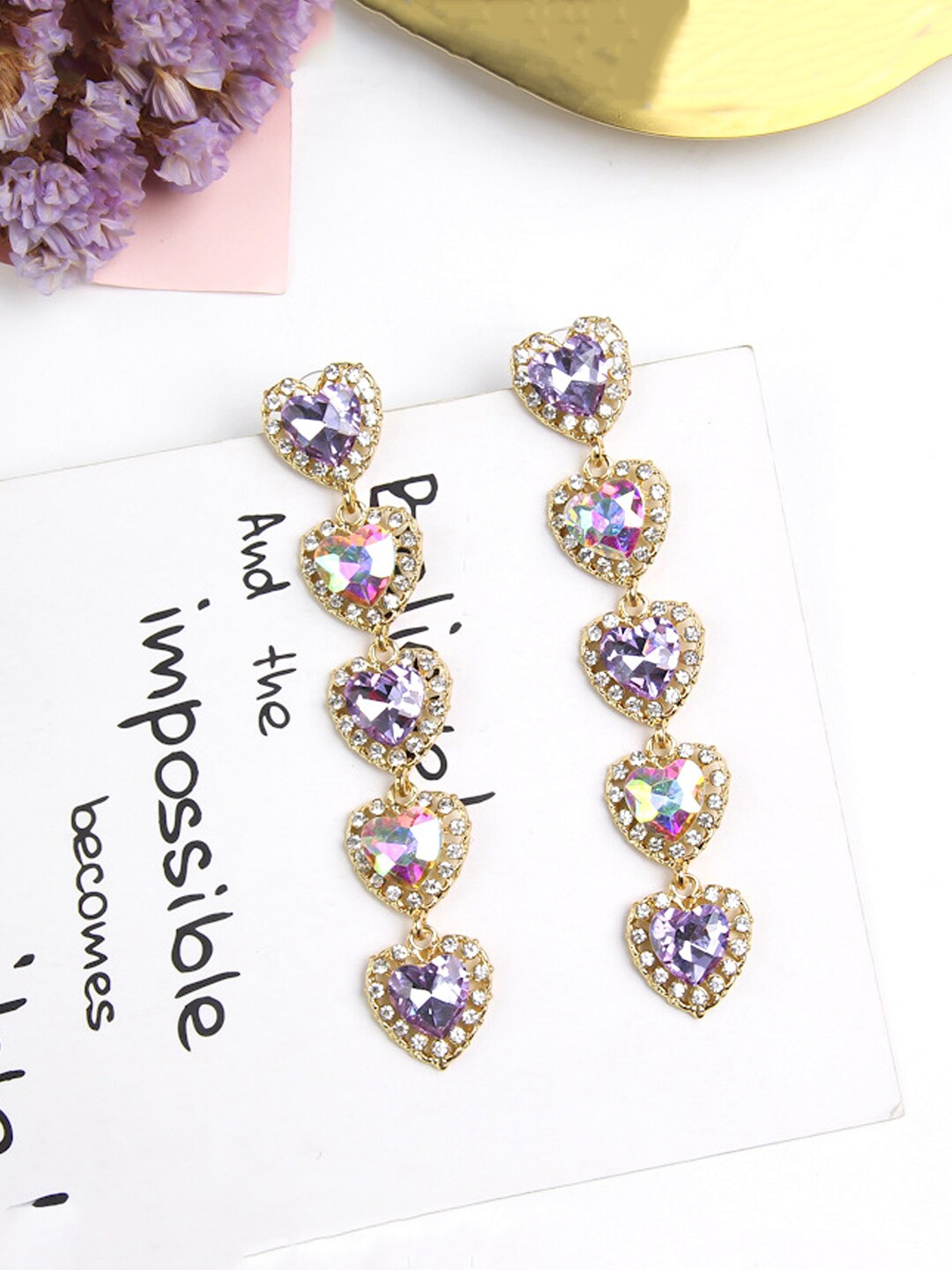 

Yellow Chimes Gold Plated Purple park Crystal Dangler Drop Earrings, White