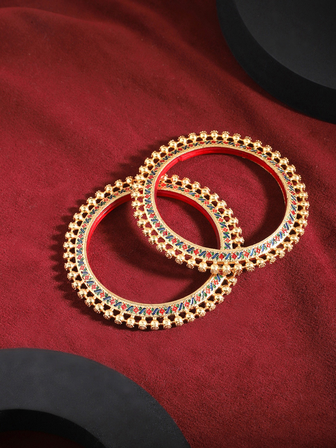 

Yellow Chimes Set of 2 Gold-Plated Meenakari Beaded Bangles