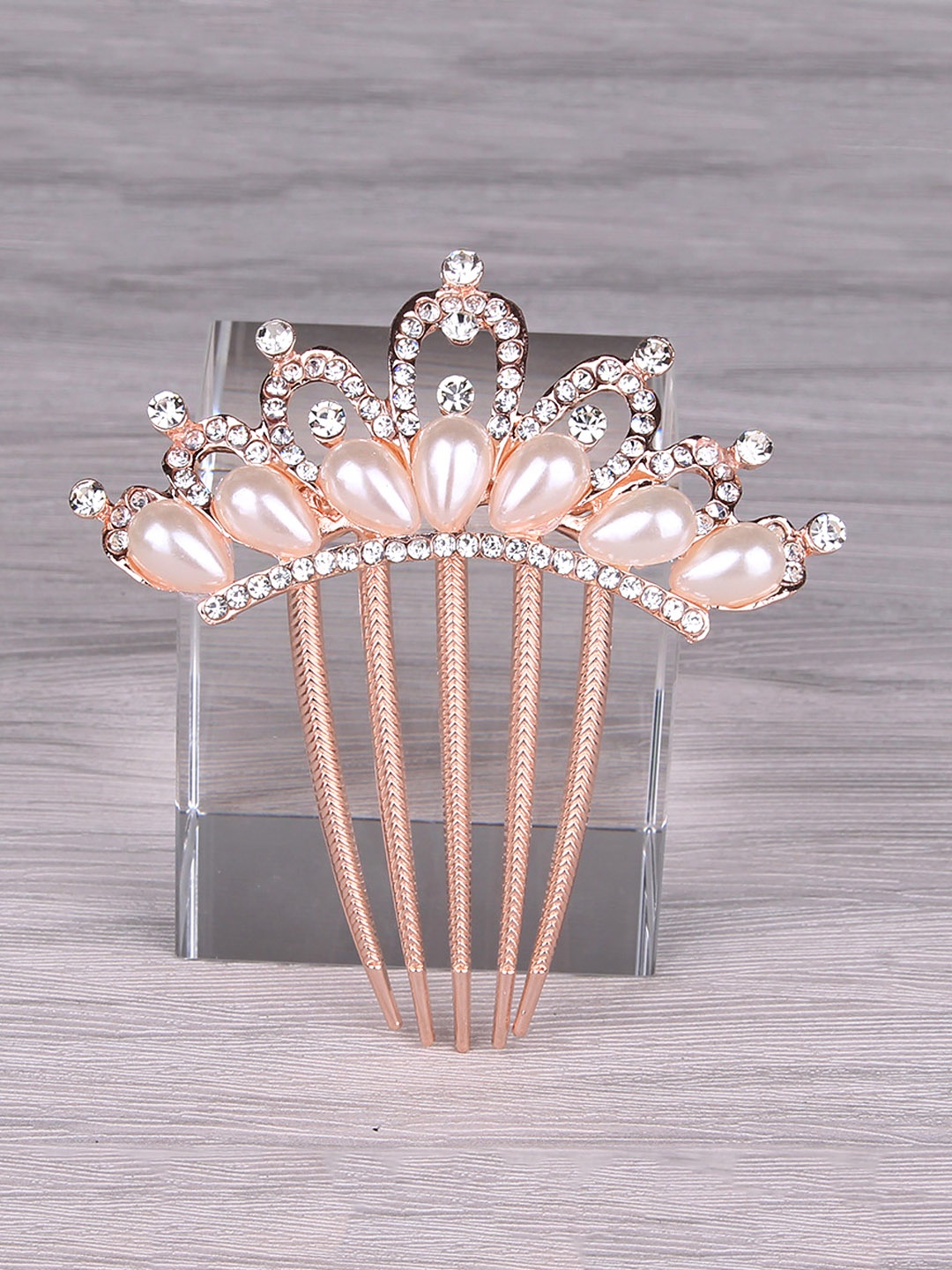 

Yellow Chimes Women Rose Gold & White Embellished Comb Pin