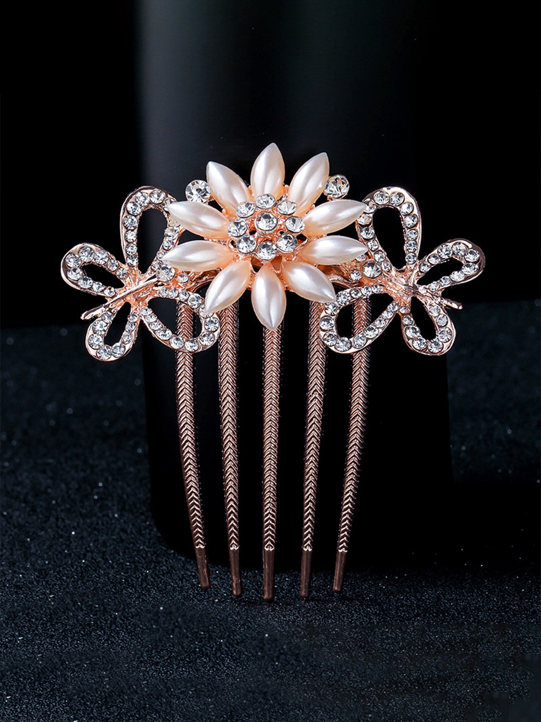 

Yellow Chimes Women Rose Gold & White Embellished Comb Pin