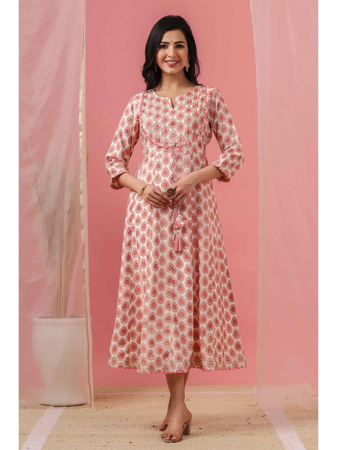 

Juniper Pink & mahogany rose Ethnic Motifs Ethnic A-Line Midi Dress