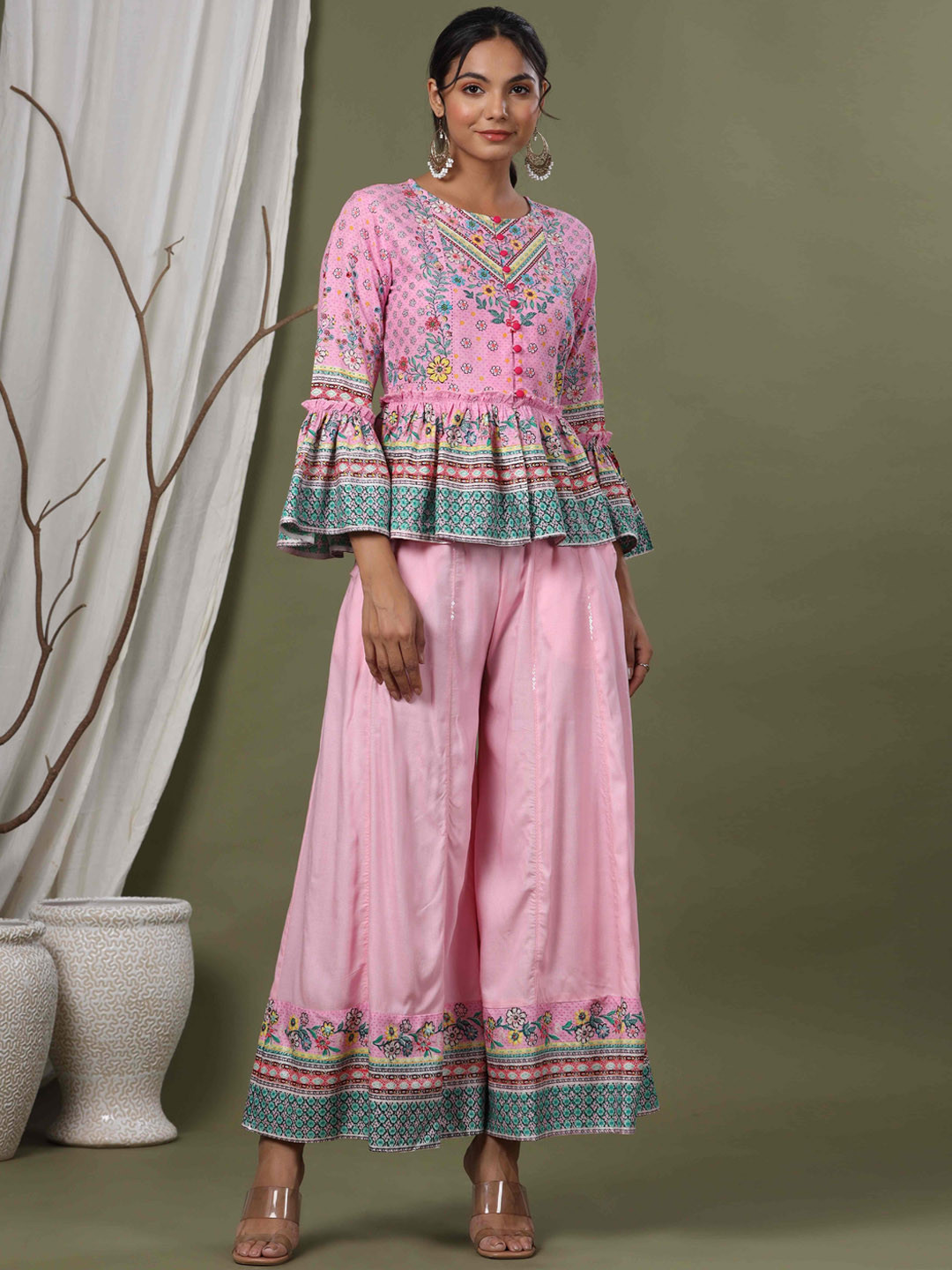 

Juniper Women Pink & Blue Printed Top with Palazzos