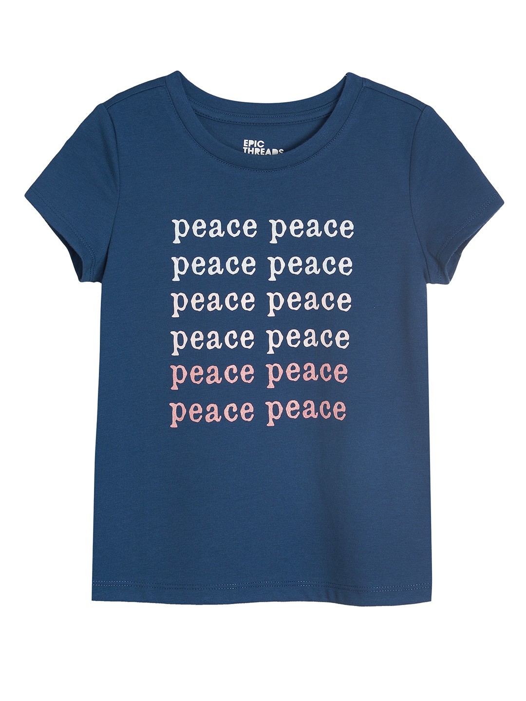 

Macy's Epic Threads Girls Navy Blue & Pink Typography Printed T-shirt