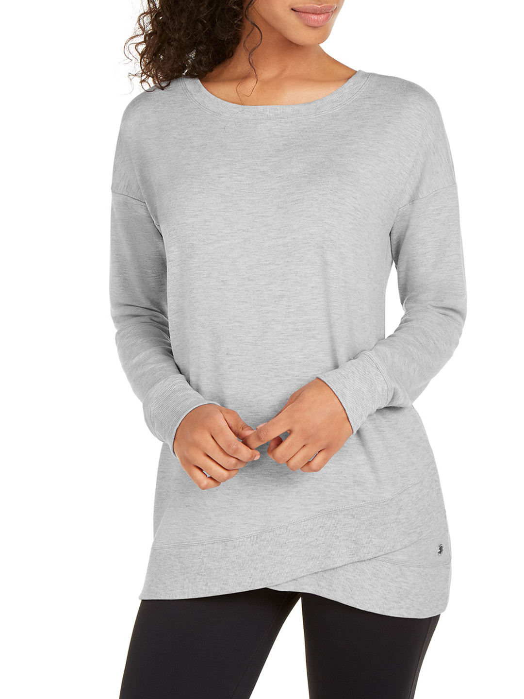 

Macy's Ideology Women Grey Melange Tulip-Hem Pullover
