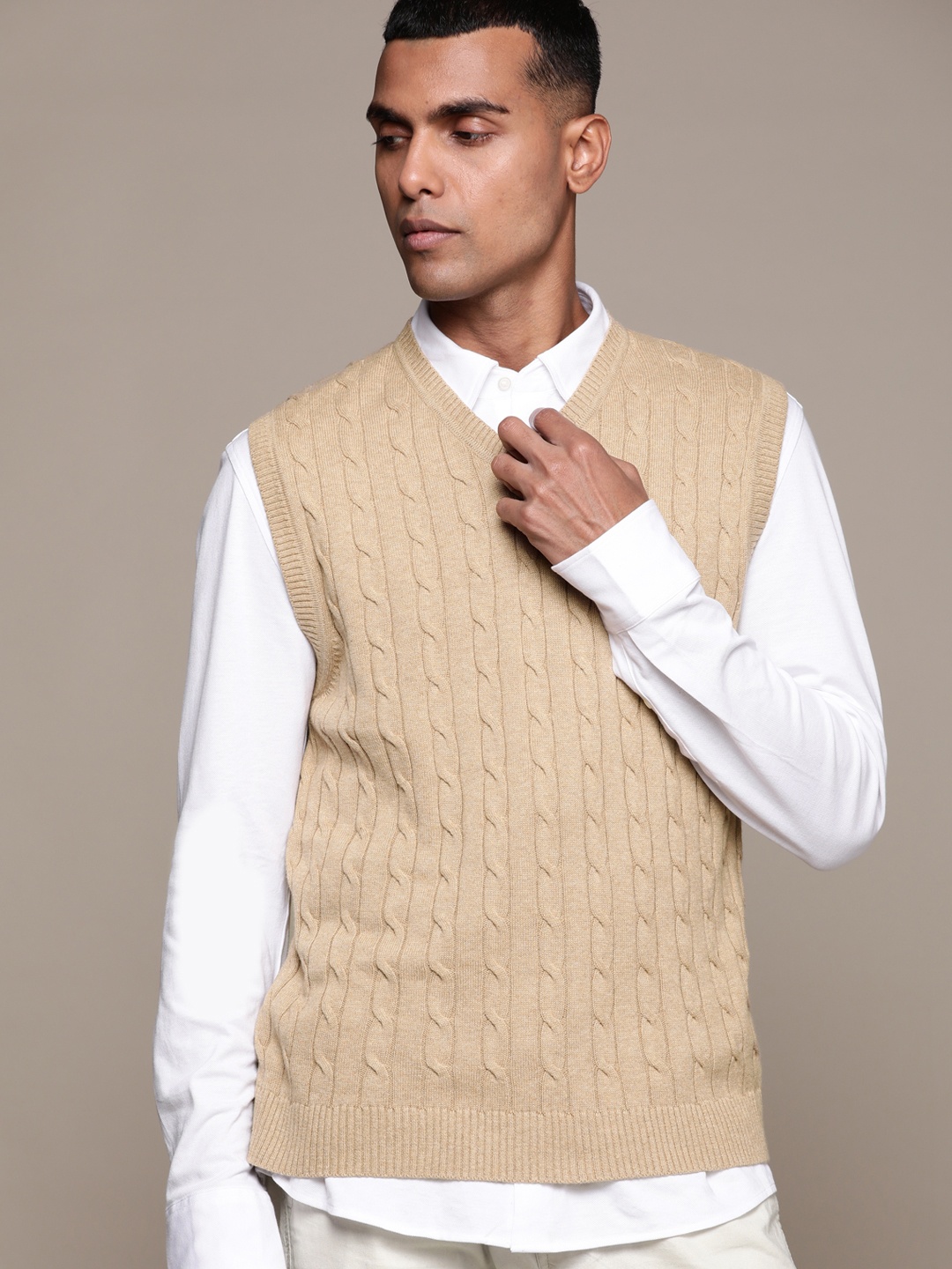 

Macy's Club Room Pure Cotton Cable Knit Sweater Vest, Beige