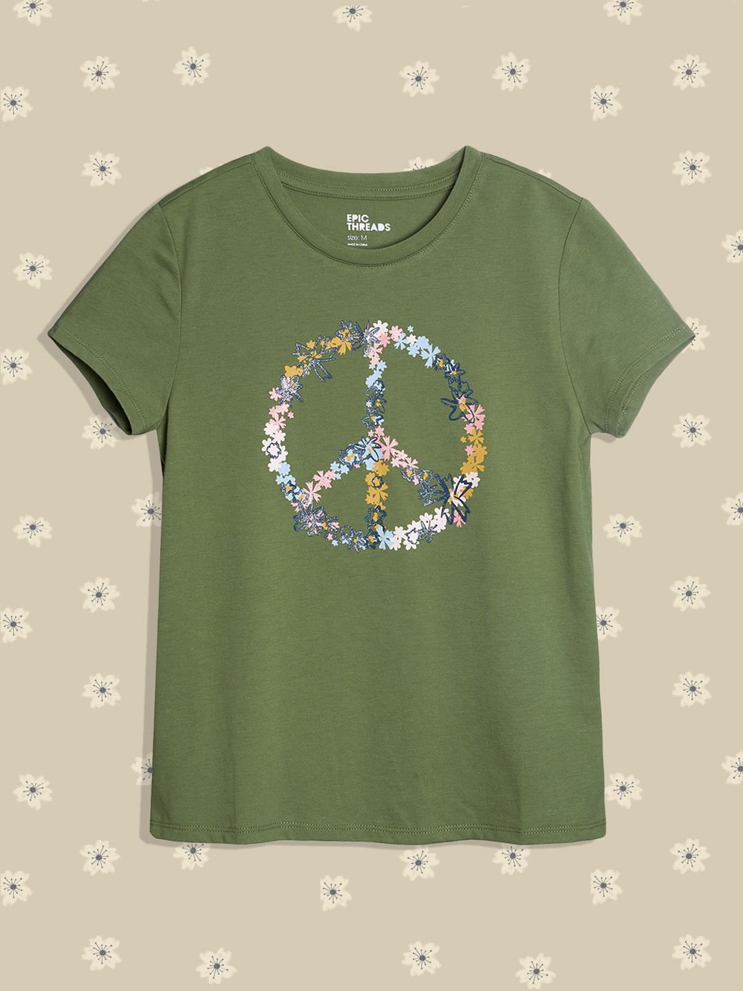 

Macy's Epic Threads Girls Olive Green Printed T-shirt
