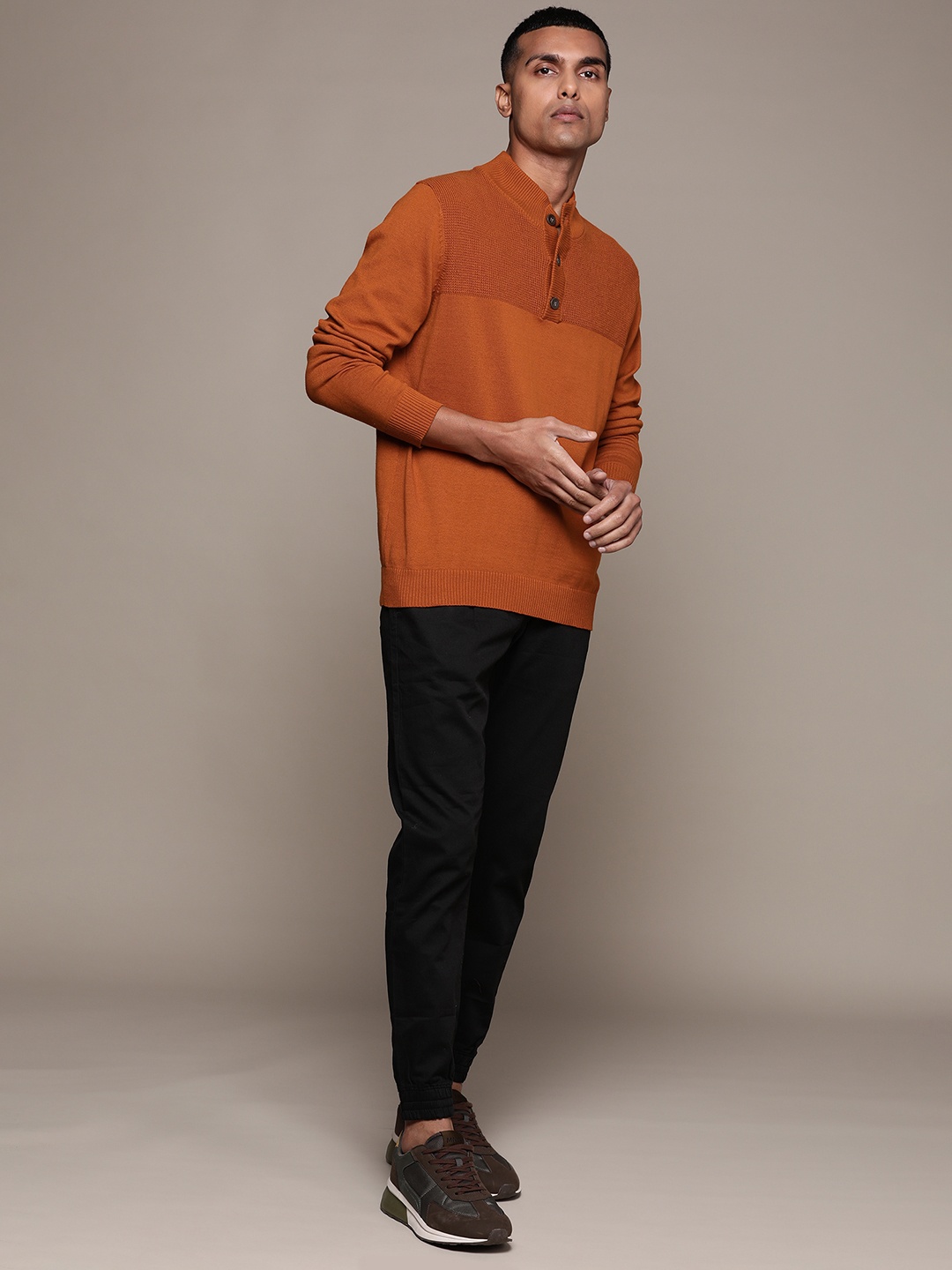 

Macy's Club Room Men Rust Orange Self Design Pure Cotton Pullover