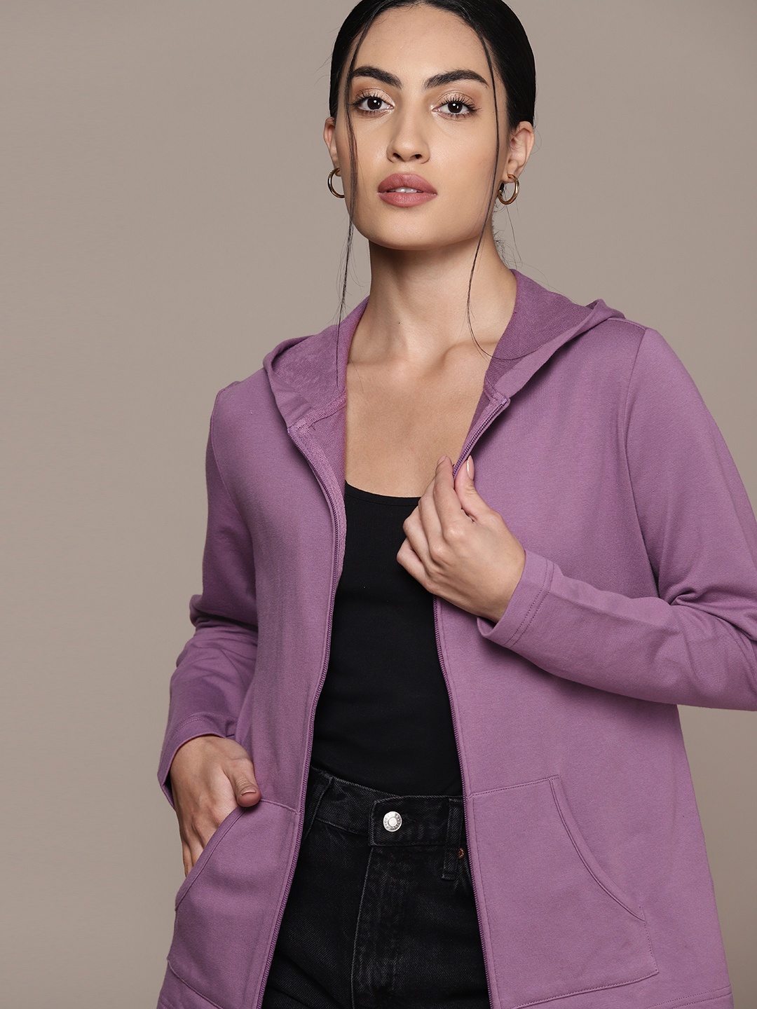 

Macy's Karen Scott Women Purple Solid Hooded Sweatshirt