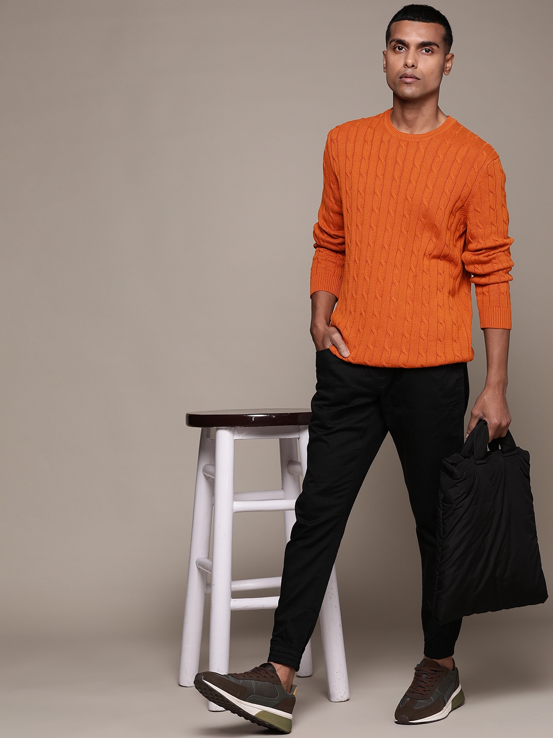 

Macy's Club Room Men Rust Orange Cable Knit Cotton Pullover