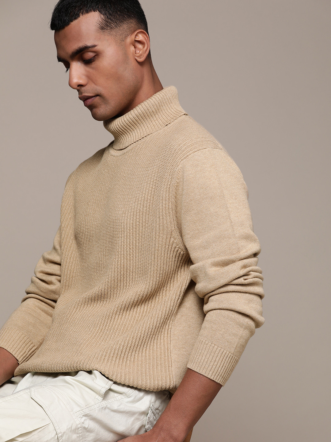 

Macy's Club Room Men Beige Cotton Ribbed Pullover