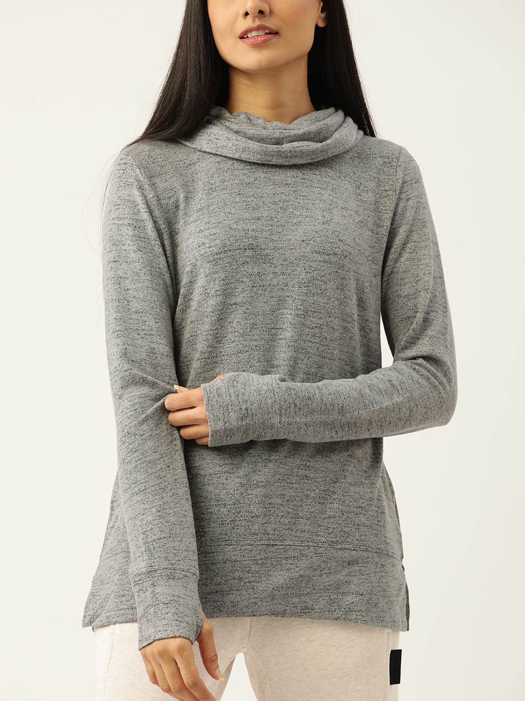 

Macy's Ideology Women Grey Melange Cowl Neck Pullover