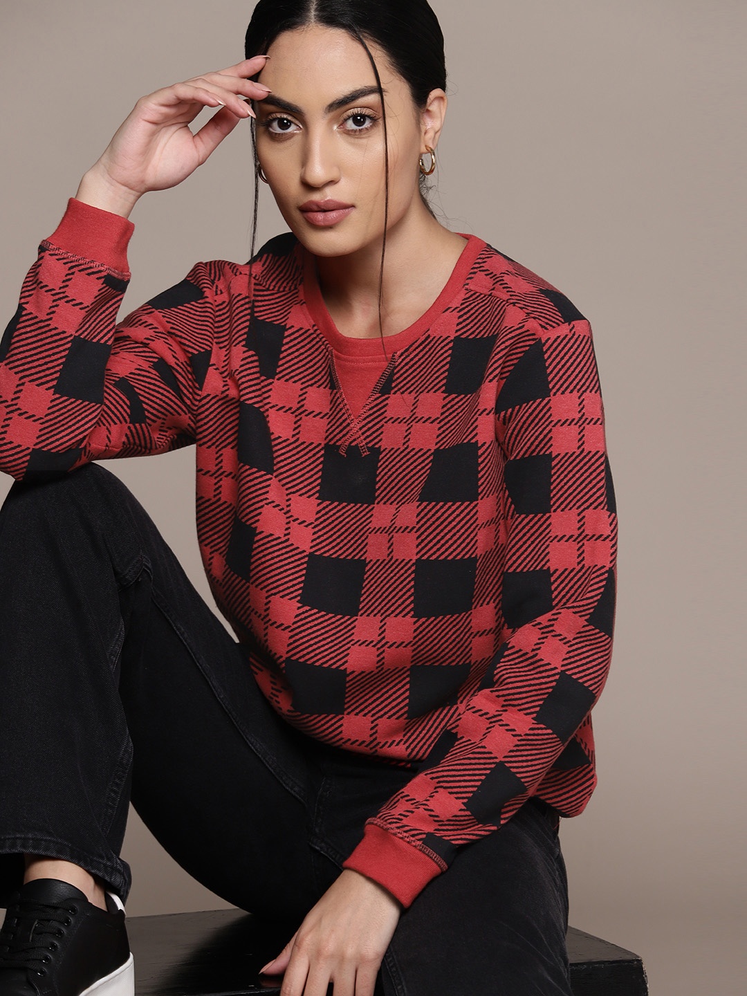 

Macy's Karen Scott Women Red Checked Sweatshirt