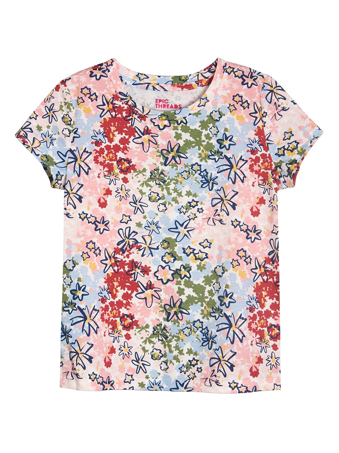 

Macy's Epic Threads Girls Pink & Blue Floral Printed T-shirt