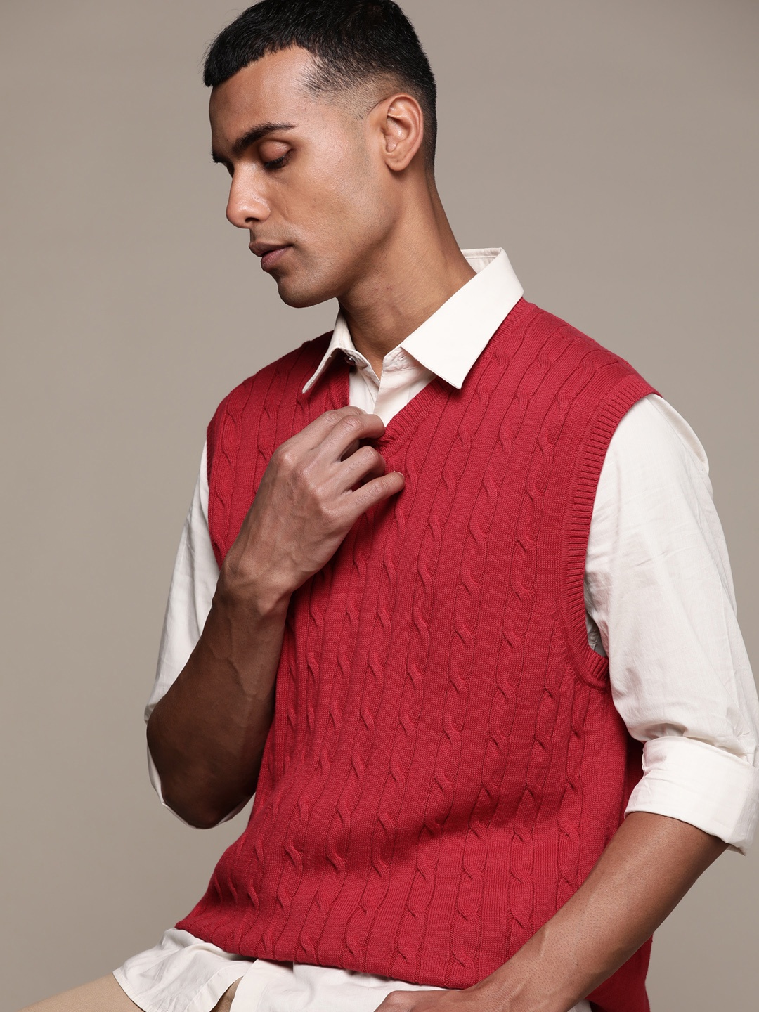 

Macy's Club Room Men Cable Knit Pure Cotton Sweater Vest, Red