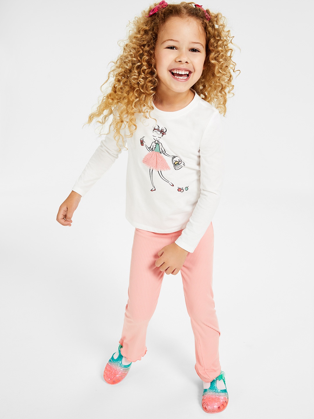 

Macy's Epic Threads Girls White & Pink Printed Applique Detail T-shirt