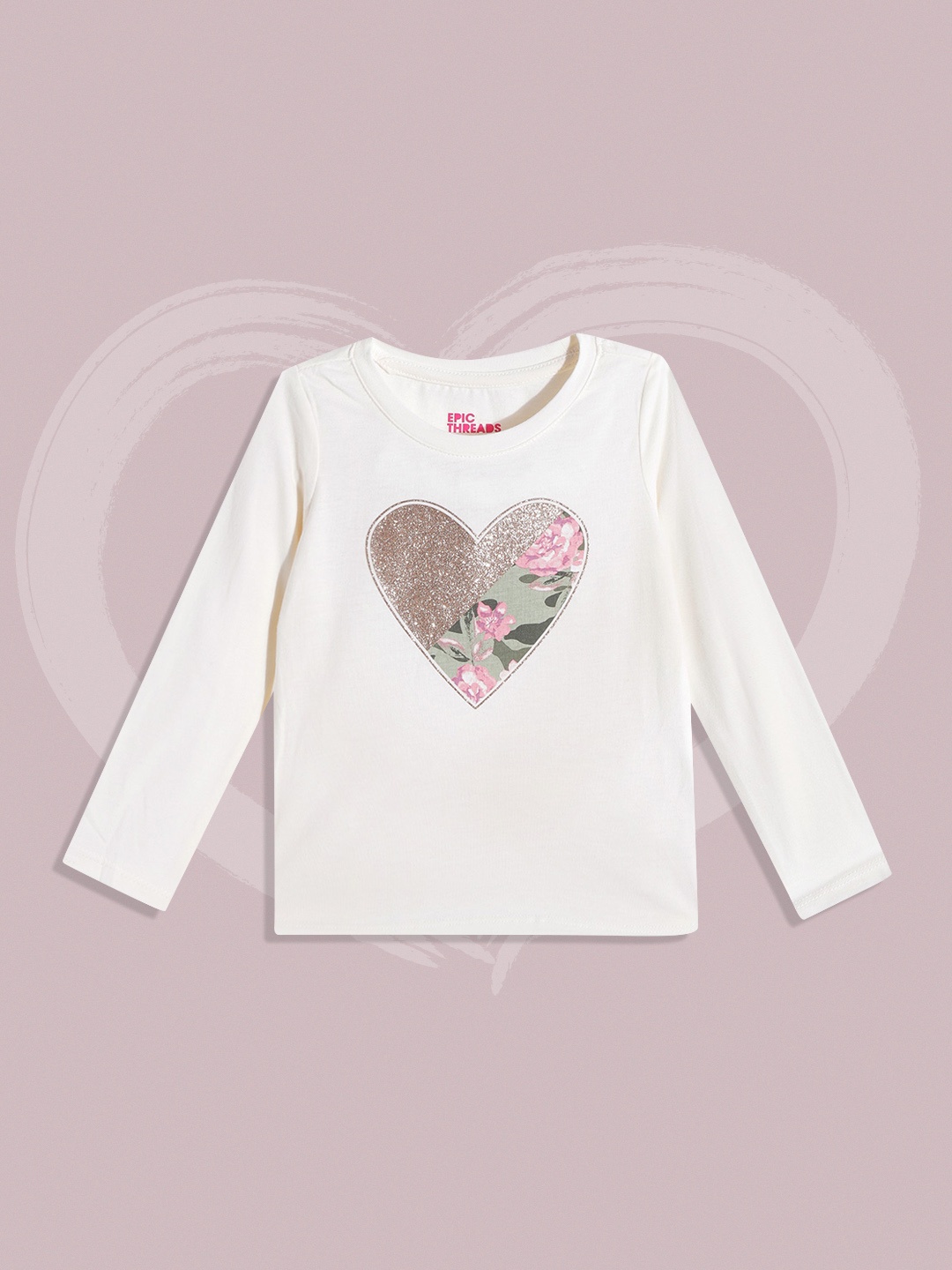

Macy's Epic Threads Girls Cream-Coloured &Golden Typography Printed T-shirt
