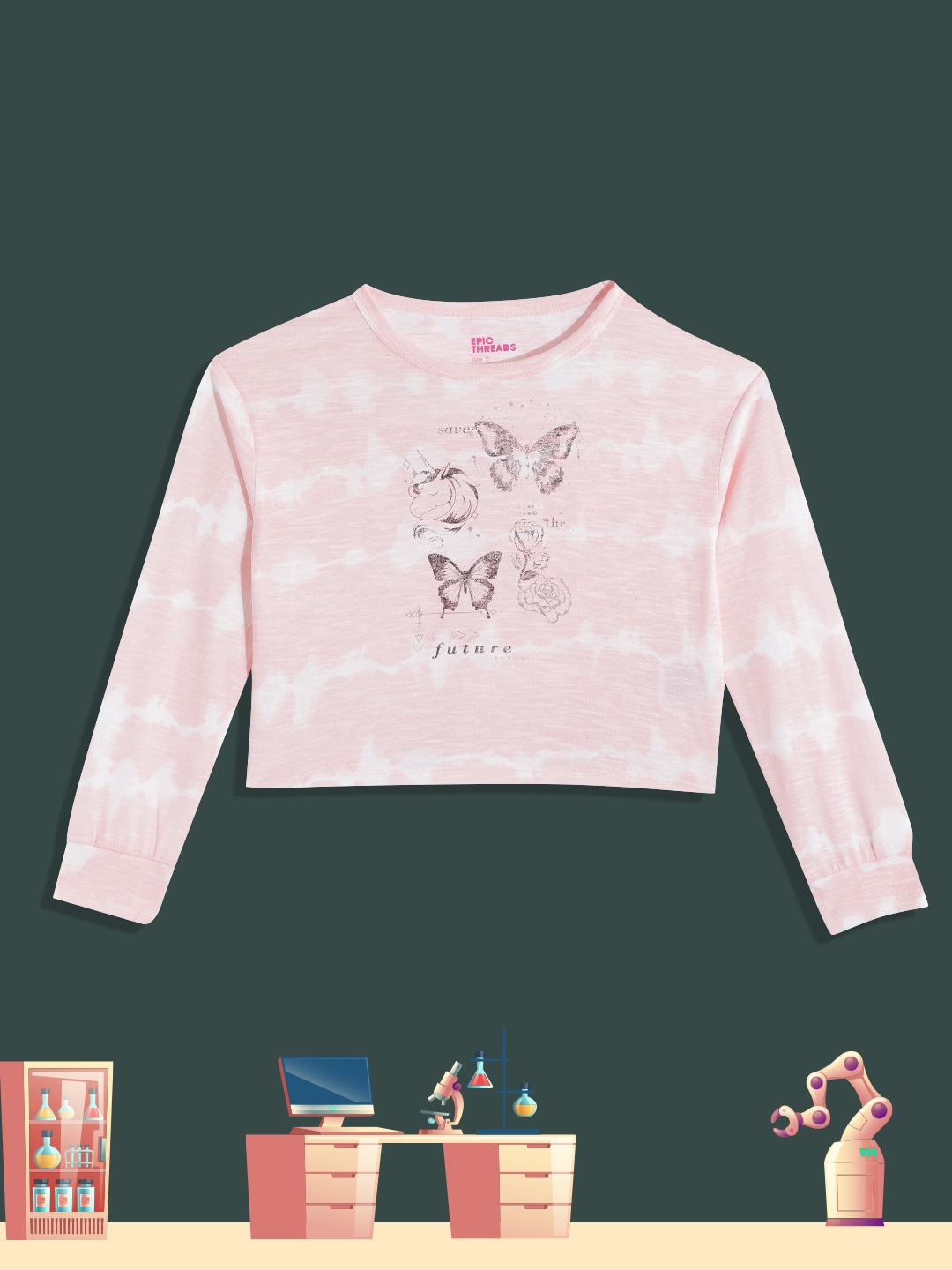

Macy's Epic Threads Girls Pink & White Dyed & Graphic Print T-shirt