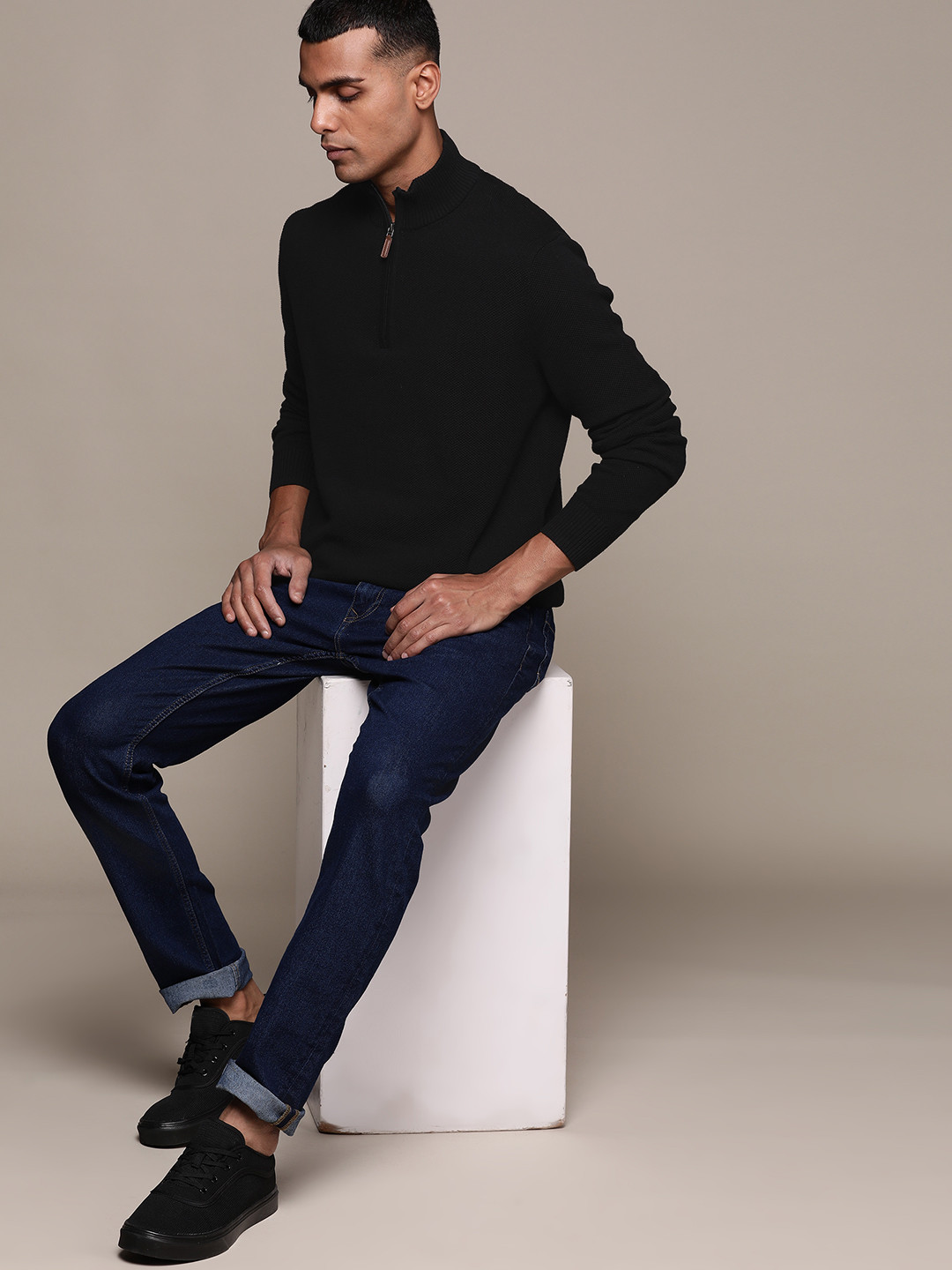 

Macy's Club Room Men Black Textured Pure Cotton Pullover