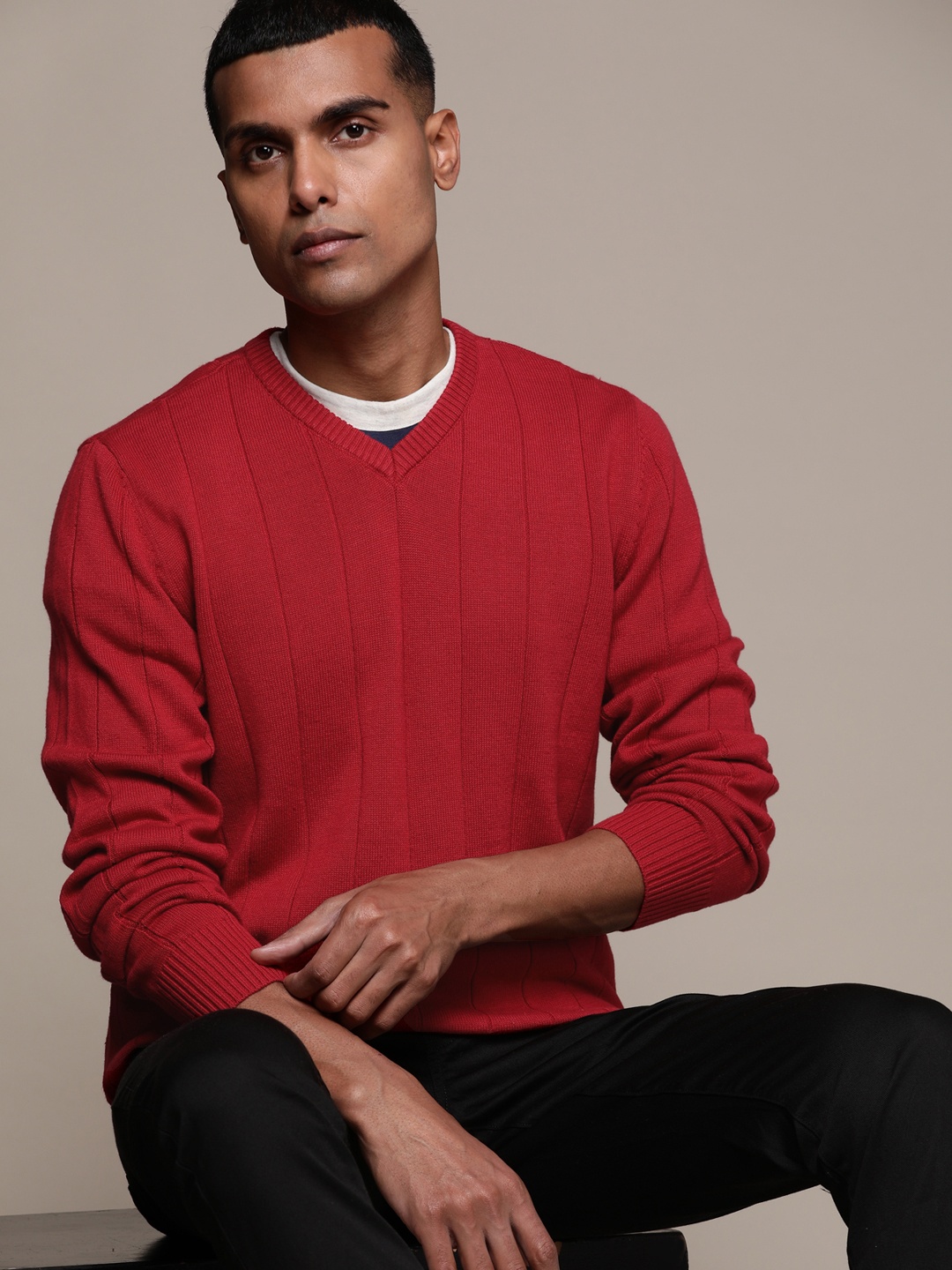 

Macy's Club Room Men Self-Striped Pure Cotton Pullover, Red
