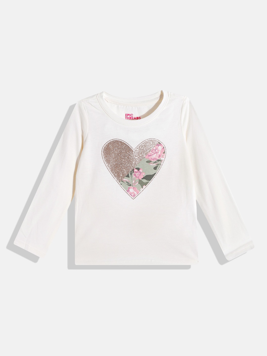 

Macy's Epic Threads Girls Cream-Coloured & Golden Typography Printed T-shirt