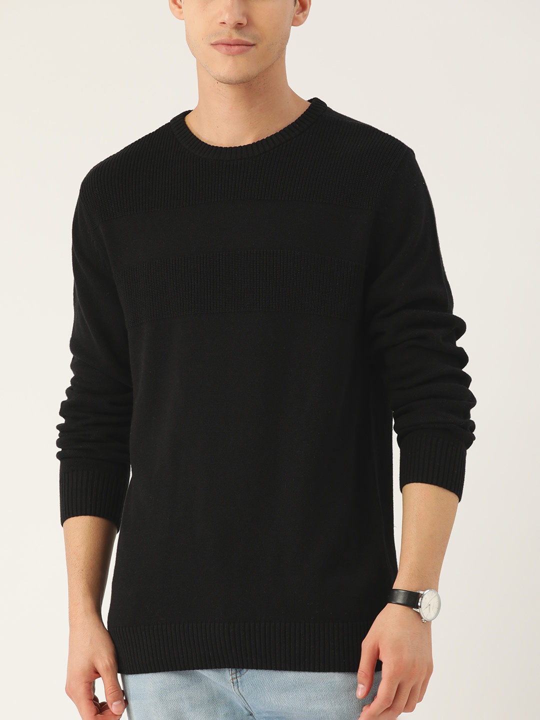 

Macy's Club Room Men Black Round Neck Knitted Pullover