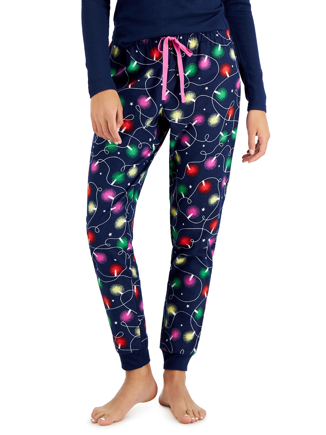

Macy's Jenni Women Navy Blue & Yellow Conversational Print Pure Cotton Joggers