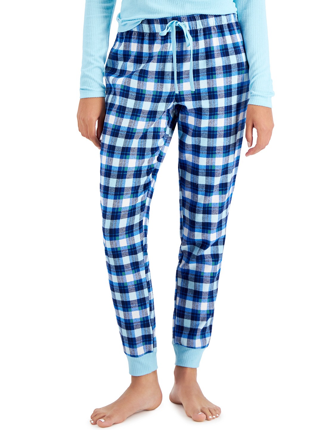 

Macy's Jenni Women Blue & White Checked Pure Cotton Joggers