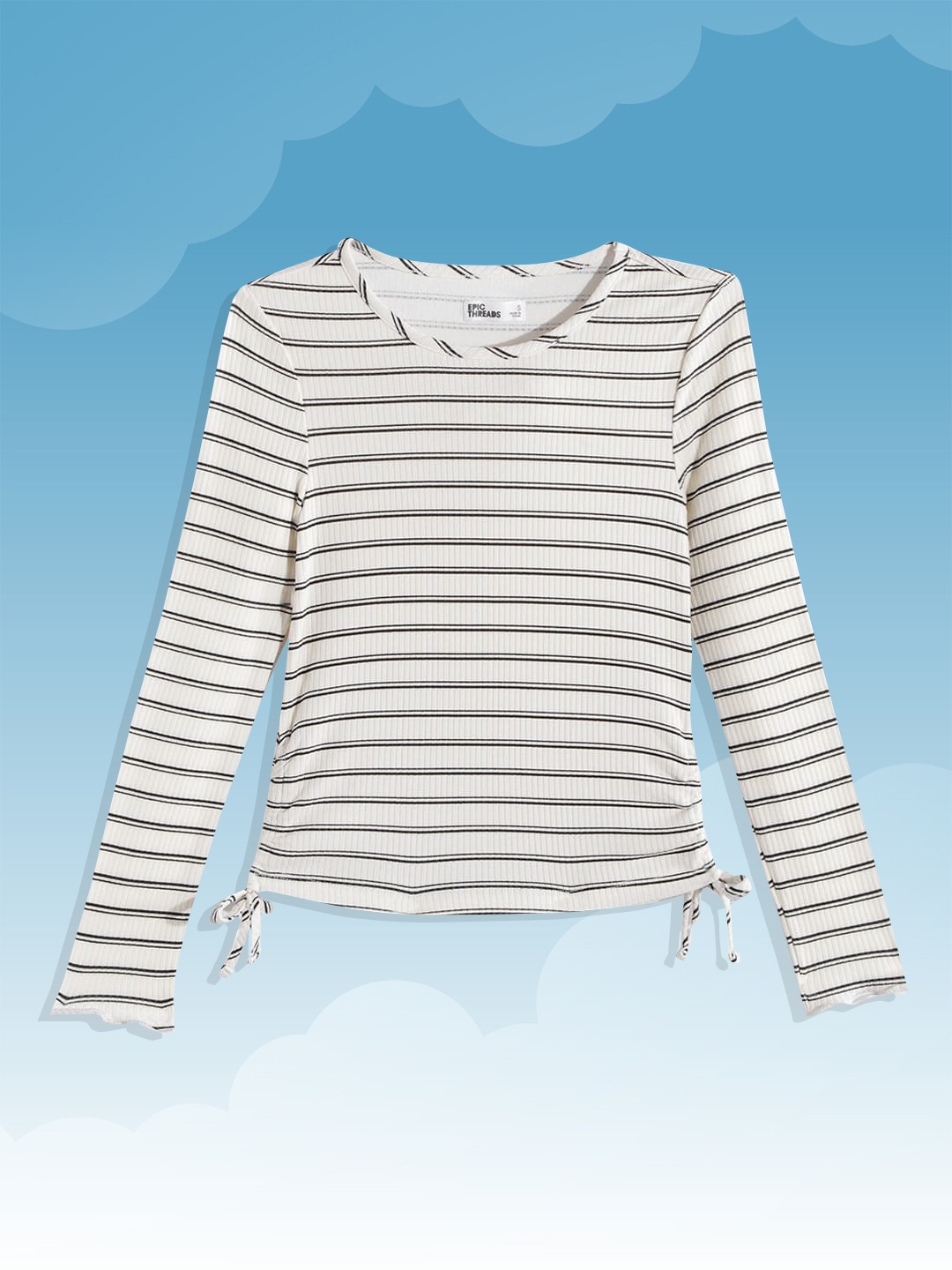 

Macy's Epic Threads Girls White & Black Striped Ruched Top with Tie-Ups