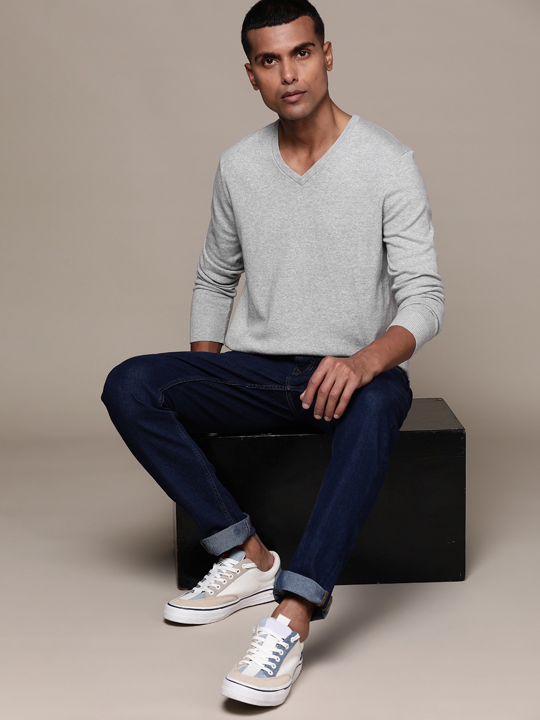 

Macy's Club Room Men Grey Melange Solid Pullover