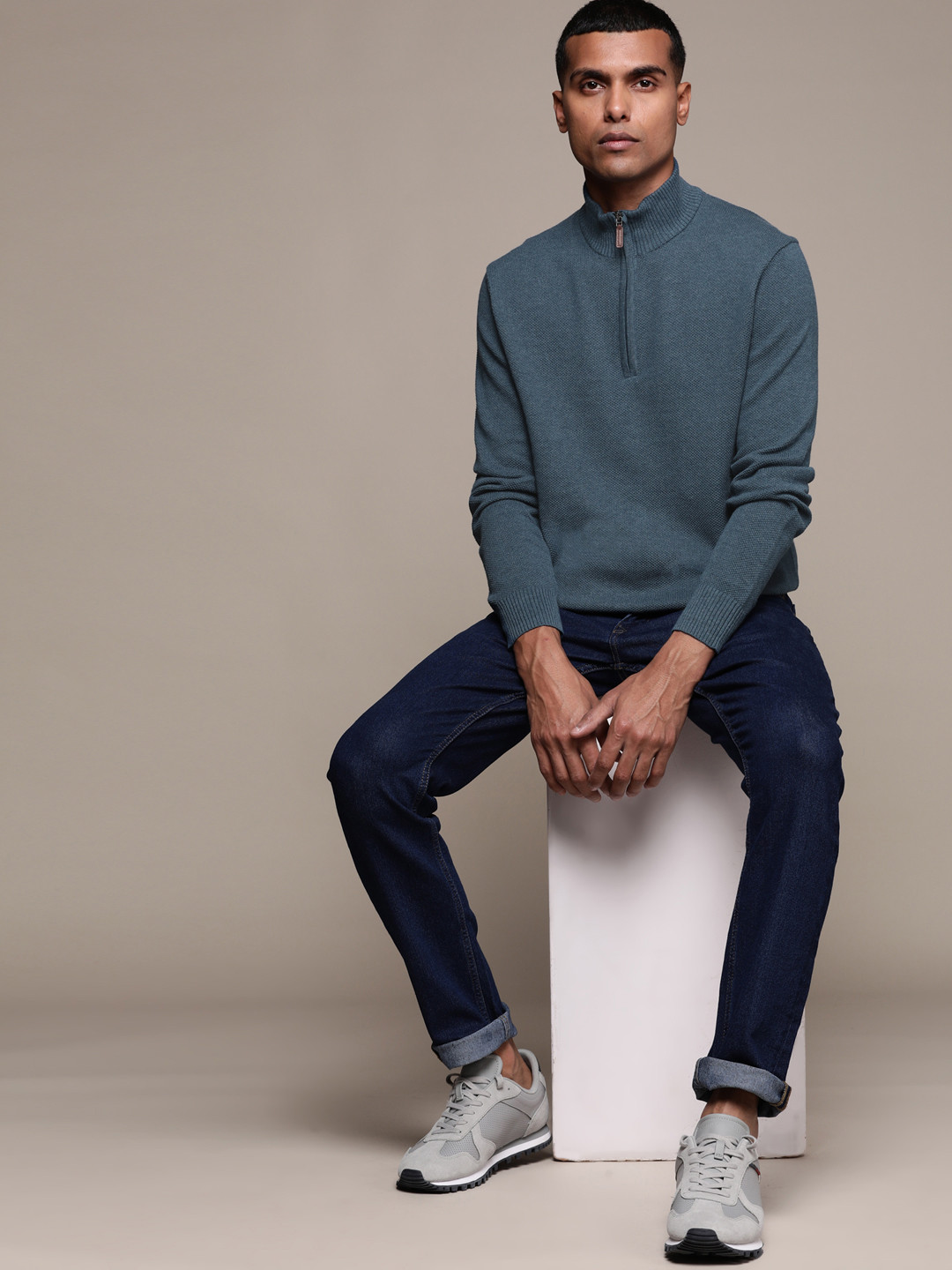 

Macy's Club Room Men Teal Blue Textured Pure Cotton Pullover