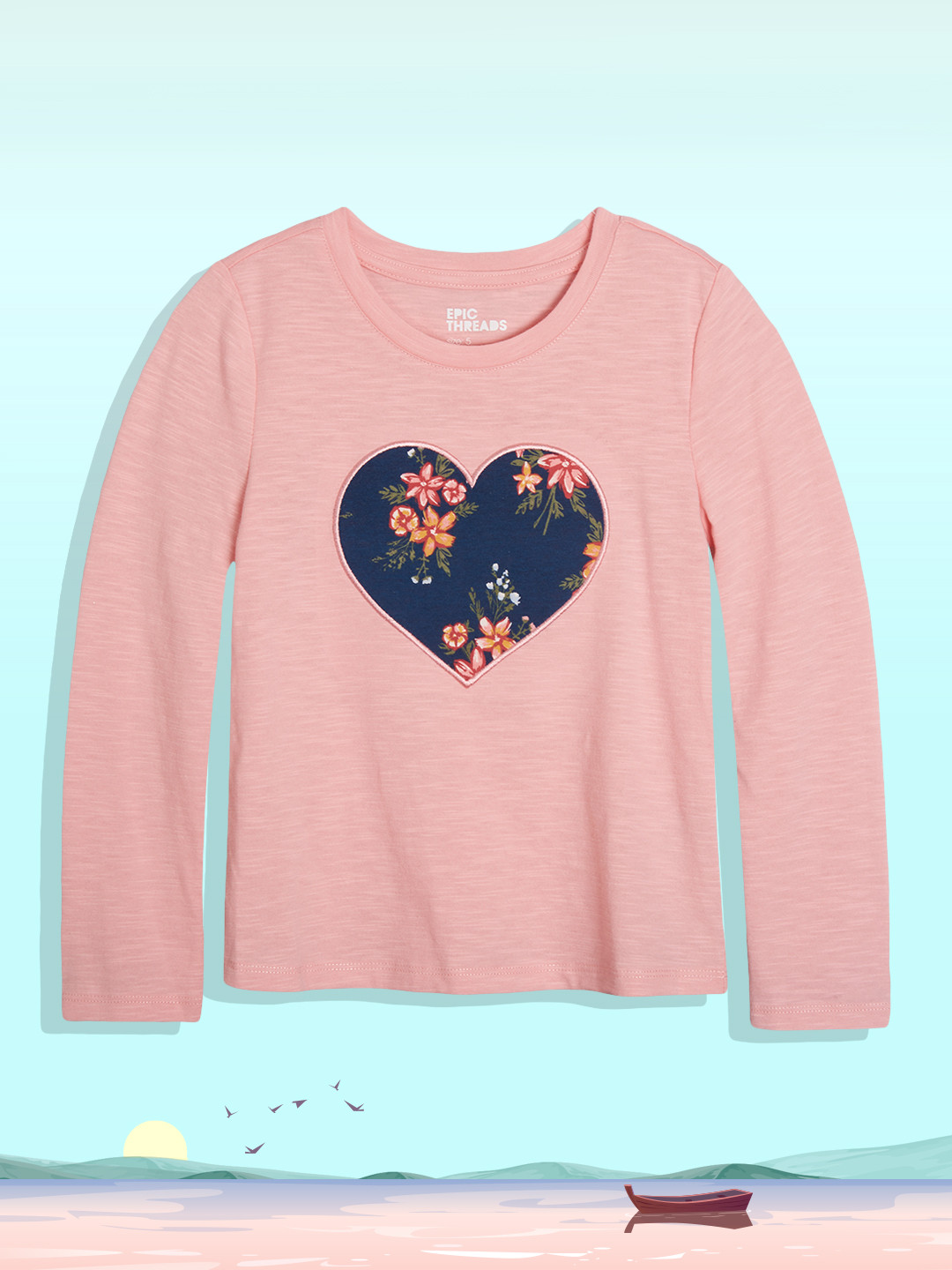 

Macy's Epic Threads Girls Pink & Navy Blue Printed T-shirt