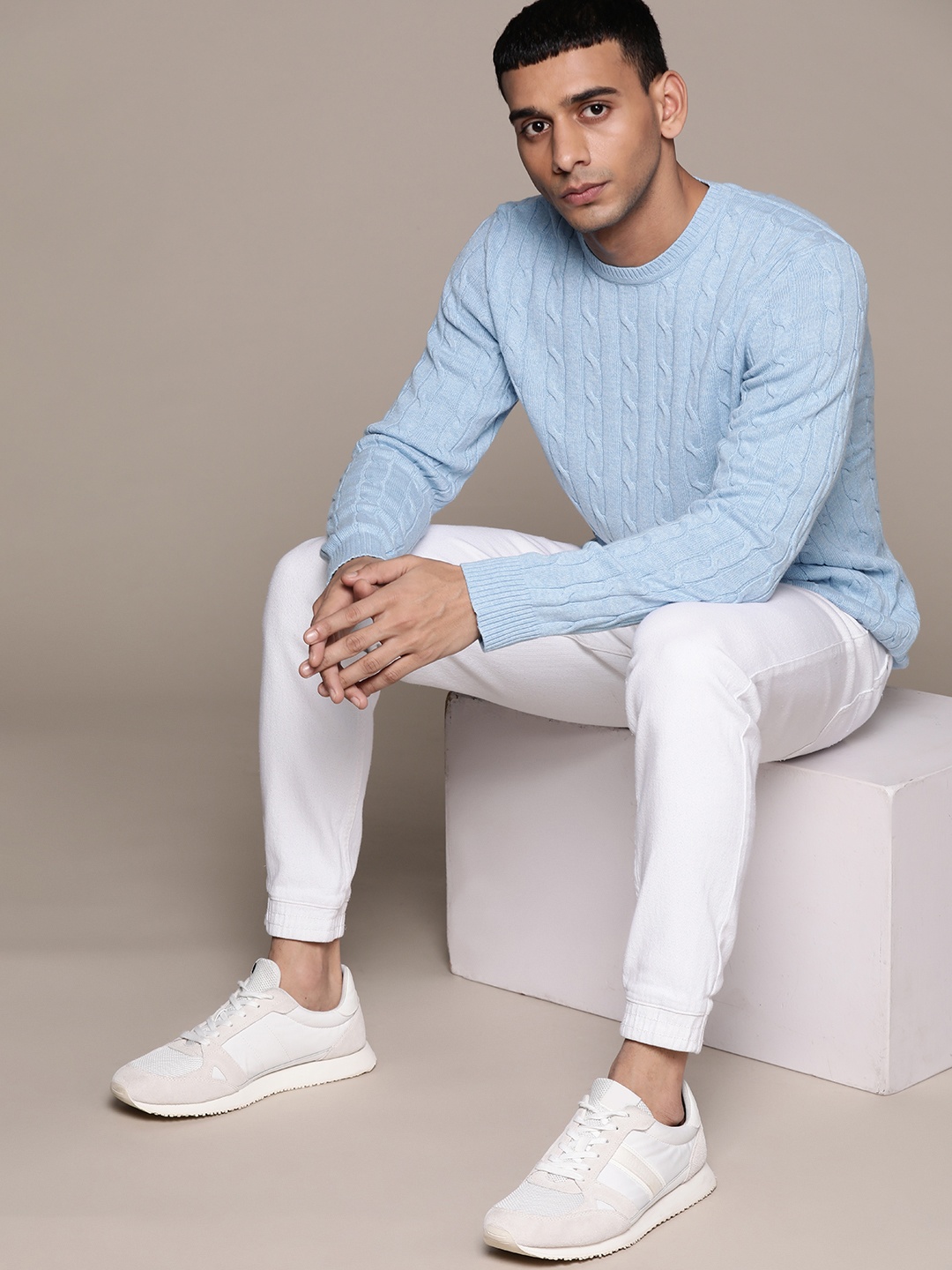 

Macy's Club Room Men Blue Cable Knit Cotton Pullover