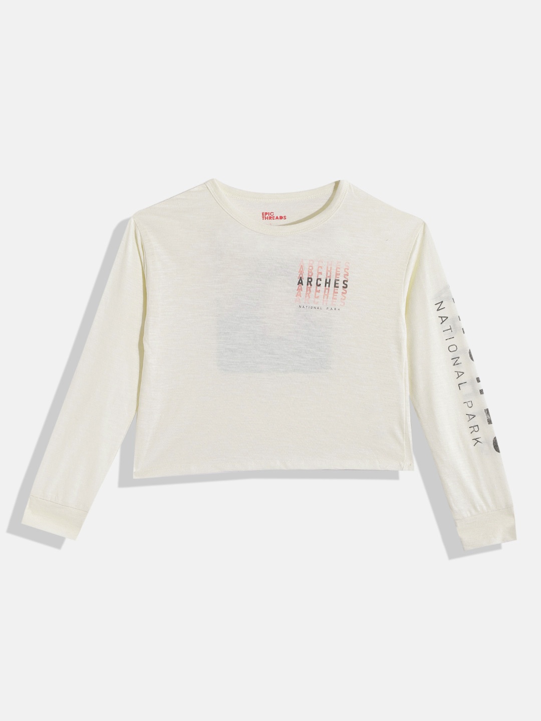 

Macy's Epic Threads Girls Off White & Black Back Graphic Printed T-shirt