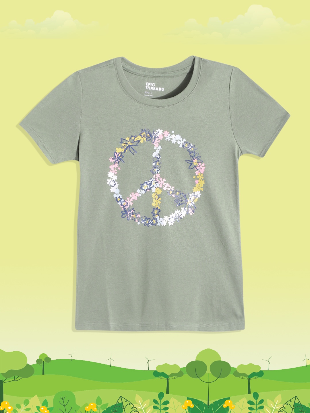 

Macy's Epic Threads Girls Green Typography Printed T-shirt